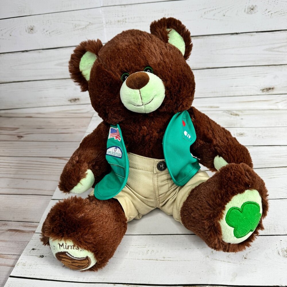 Build-A-Bear Girl Scout Thin Mint Cookie Brown 18" Plush Bear‎ Green Vest Outfit